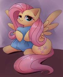 Size: 768x943 | Tagged: safe, artist:namaenonaipony, imported from derpibooru, fluttershy, pegasus, pony, female, looking at you, mare, pillow, sitting, solo, spread wings, wings