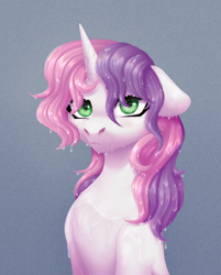 Size: 1608x2000 | Tagged: safe, artist:nika-rain, imported from derpibooru, sweetie belle, pony, unicorn, bust, commission, cute, female, floppy ears, looking at you, portrait, simple background, solo, wet, wet mane
