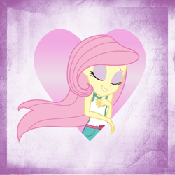 Size: 800x800 | Tagged: safe, artist:xxlyrathecatxx, imported from derpibooru, fluttershy, human, equestria girls, camp everfree outfits, eyes closed, female