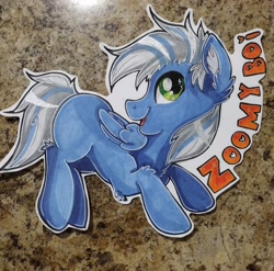 Size: 2846x2815 | Tagged: safe, artist:annuthecatgirl, imported from derpibooru, oc, oc only, oc:zoomy boi, pegasus, pony, badge, traditional art