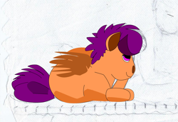 Size: 4928x3368 | Tagged: artist needed, source needed, safe, imported from derpibooru, scootaloo, pegasus, pony, absurd resolution, bricks, female, filly, foal, lake, lying down, on side, smiling, solo, vector, vexel, water, wings, wip