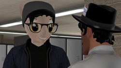 Size: 3840x2160 | Tagged: safe, artist:mr-wolfapex, imported from derpibooru, oc, oc only, oc:kurt marek (electro-crit), 3d, beanie, college, glasses, hat, lockers, medic, smiling, team fortress 2