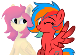Size: 1000x715 | Tagged: safe, artist:gaffygaff, artist:jennieoo, imported from derpibooru, oc, oc:gaffy, oc:gentle star, pegasus, pony, female, friend, friends, gift art, happy, looking at you, mare, show accurate, simple background, smiling, spread wings, trade, transparent background, vector, wings