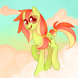 Size: 2000x2000 | Tagged: safe, artist:sockl, imported from derpibooru, oc, oc only, oc:flashdraft, pegasus, pony, cloud, female, pegasus oc, smiling, solo