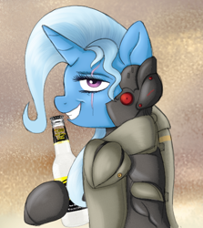 Size: 450x505 | Tagged: safe, artist:unoriginai, derpibooru exclusive, imported from derpibooru, trixie, jetstream sam, looking at you, metal gear, metal gear rising, mike's hard lemonade, scar, smug