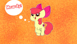 Size: 1735x1000 | Tagged: safe, artist:gli-duo-quaver, imported from derpibooru, apple bloom, earth pony, pony, bow, female, filly, foal, hair bow, howdy, solo, speech bubble
