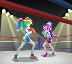 Size: 900x798 | Tagged: safe, artist:sapphiregamgee, imported from derpibooru, aria blaze, rainbow dash, human, equestria girls, boxing, boxing gloves, boxing ring, boxing shorts, converse, midriff, shoes, solo, sports