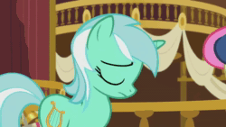 Size: 1920x1080 | Tagged: safe, imported from derpibooru, screencap, bon bon, lyra heartstrings, sweetie drops, earth pony, pony, unicorn, season 5, slice of life (episode), :o, animated, blinking, duo, duo female, eyes closed, female, floppy ears, lesbian, looking at each other, looking at someone, lyrabon, open mouth, open smile, ponyville town hall, shipping, smiling, smiling at each other, sound, webm