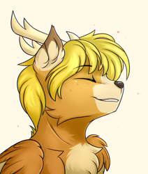 Size: 2200x2600 | Tagged: safe, artist:snowstormbat, imported from derpibooru, oc, oc only, oc:antonin, deer, deer pony, original species, peryton, bust, cheek fluff, chest fluff, male, portrait, smiling, solo