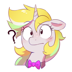 Size: 512x512 | Tagged: safe, artist:anotherdeadrat, oc, oc only, pony, unicorn, bow, confused, female, mare, simple background, transparent background