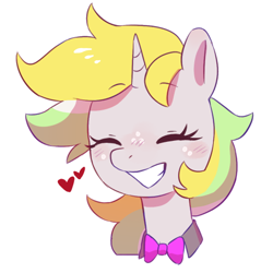 Size: 512x512 | Tagged: safe, artist:anotherdeadrat, oc, oc only, pony, unicorn, bow, eyes closed, female, heart, mare, simple background, smiling, transparent background