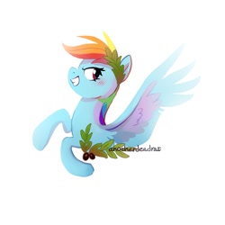 Size: 2000x2000 | Tagged: safe, artist:anotherdeadrat, rainbow dash, pegasus, pony, blushing, female, looking back, mare, simple background, smiling, spread wings, white background, wings