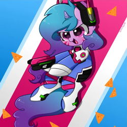 Size: 718x718 | Tagged: safe, artist:kittyrosie, imported from twibooru, izzy moonbow, pony, unicorn, clothes, cosplay, costume, d.va, female, g5, image, mare, overwatch, png, solo