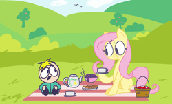 Size: 2148x1299 | Tagged: safe, artist:sundzy, imported from derpibooru, fluttershy, human, pegasus, butters, picnic, south park