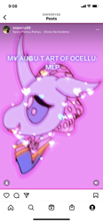 Size: 828x1792 | Tagged: safe, artist:enperry88, imported from derpibooru, ocellus, changedling, changeling, bowtie, clothes, female, heart, hoof on chest, open mouth, pink background, ponytones, ponytones outfit, simple background, singing, solo, teenager