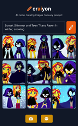 Size: 720x1164 | Tagged: safe, imported from derpibooru, sunset shimmer, human, equestria girls, ai content, ai generated, crossover, crossover shipping, dc comics, female, generator:craiyon, lesbian, raven (dc comics), shimrav, shipping, stylistic suck, teen titans