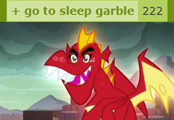 Size: 320x220 | Tagged: safe, edit, edited screencap, imported from derpibooru, screencap, garble, spike, dragon, derpibooru, gauntlet of fire, season 6, 200, abuse, caption, derpimilestone, dilated pupils, dragon lands, faic, glowing, go to sleep garble, image macro, implied spike, male, meta, milestone, open mouth, shitposting, solo, spikeabuse, tags, text