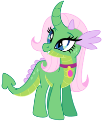 Size: 815x980 | Tagged: safe, artist:interstellar-quartz, imported from derpibooru, oc, oc only, oc:fluorite, dracony, hybrid, base used, choker, curved horn, ear fins, fangs, female, horn, interspecies offspring, offspring, parent:rarity, parent:spike, parents:sparity, simple background, smiling, solo, transparent background