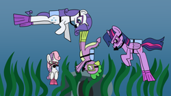 Size: 1920x1080 | Tagged: safe, artist:platinumdrop, imported from derpibooru, rarity, spike, sweetie belle, twilight sparkle, alicorn, flippers (gear), request, scuba diving, scuba gear, twilight sparkle (alicorn), underwater, water