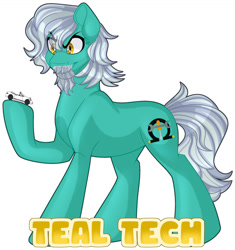 Size: 1280x1359 | Tagged: safe, artist:missbramblemele, imported from derpibooru, oc, oc:teal tech, earth pony, pony, male, simple background, solo, stallion, white background