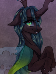 Size: 3024x4032 | Tagged: safe, artist:jsunlight, imported from derpibooru, queen chrysalis, changeling, changeling queen, absurd file size, bust, eye clipping through hair, eyebrows, eyebrows visible through hair, female, grin, high res, looking at you, portrait, smiling, smiling at you, solo