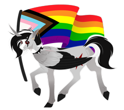 Size: 1800x1600 | Tagged: safe, artist:purplegrim40, imported from derpibooru, oc, oc only, alicorn, pony, alicorn oc, choker, colored hooves, colored wings, commission, gay pride flag, horn, pride, pride flag, raised hoof, simple background, solo, spiked choker, transparent background, two toned wings, wings, your character here