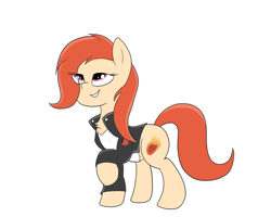 Size: 2000x1600 | Tagged: safe, artist:amateur-draw, imported from derpibooru, oc, oc:phosphor flame, earth pony, pony, clothes, female, jacket, leather, leather jacket, mare, shirt, simple background, solo, white background