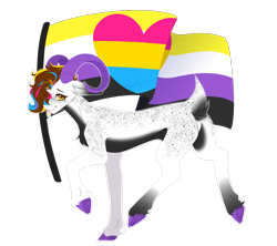 Size: 1800x1600 | Tagged: safe, artist:purplegrim40, imported from derpibooru, oc, oc only, goat, goat pony, pony, commission, pride flag, simple background, solo, transparent background, ych result