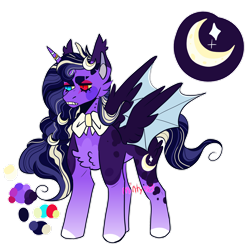 Size: 1920x1920 | Tagged: safe, artist:mintyo0s, imported from derpibooru, princess luna, alicorn, bat pony, bat pony alicorn, pony, bat wings, bow, colored hooves, heterochromia, horn, redesign, simple background, solo, story included, transparent background, wings