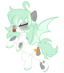 Size: 1280x1466 | Tagged: safe, artist:moonert, imported from derpibooru, oc, oc only, bat pony, pony, :p, bat pony oc, bat wings, eyes closed, female, hoof polish, mare, rearing, simple background, solo, tongue out, transparent background, wings