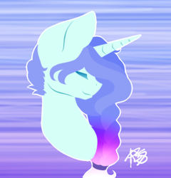 Size: 466x485 | Tagged: safe, artist:prettyshinegp, imported from derpibooru, oc, oc only, pony, unicorn, abstract background, bust, eyes closed, female, horn, mare, signature, solo, unicorn oc