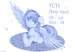 Size: 1520x1080 | Tagged: safe, imported from derpibooru, twilight sparkle, alicorn, pony, commission, cute, one ear down, simple background, sketch, solo, spread wings, twilight sparkle (alicorn), white background, wings, your character here