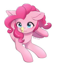 Size: 3021x3402 | Tagged: safe, artist:dos_towel, imported from derpibooru, pinkie pie, butterfly, earth pony, pony, butterfly on nose, female, floppy ears, insect on nose, looking at something, lying down, mare, prone, simple background, solo, white background