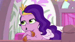 Size: 1920x1080 | Tagged: safe, imported from derpibooru, screencap, pipp petals, pegasus, pony, spoiler:g5, spoiler:my little pony: tell your tale, spoiler:tyts01e21, adorapipp, animated, cute, eyebrows, female, folded wings, g5, gif, grin, happy, headband, i watch it for the tail, jewelry, lidded eyes, mare, my bananas, my little pony: tell your tale, open mouth, regalia, smiling, solo, tail, tail wag, wings