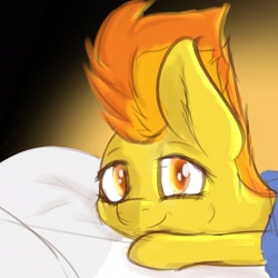 Size: 2234x2235 | Tagged: safe, artist:simplesample, imported from derpibooru, spitfire, pegasus, pony, bed, gradient background, looking at you, pillow, solo