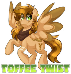 Size: 1280x1337 | Tagged: safe, artist:missbramblemele, imported from derpibooru, oc, oc:toffee twist, pegasus, pony, colored wings, simple background, solo, two toned wings, white background, wings