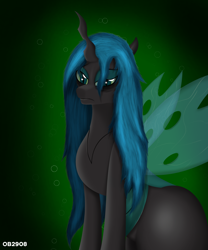 Size: 2500x3000 | Tagged: safe, artist:ob2908, imported from derpibooru, queen chrysalis, changeling, changeling queen, bags under eyes, female, sitting