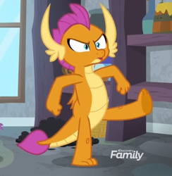 Size: 780x800 | Tagged: safe, imported from derpibooru, screencap, smolder, dragon, molt down, season 8, spoiler:s08, discovery family, discovery family logo, dragoness, female, logo, solo