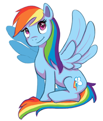 Size: 516x607 | Tagged: safe, artist:karnelia, imported from derpibooru, rainbow dash, pegasus, pony, female, simple background, smiling, solo, spread wings, white background, wings