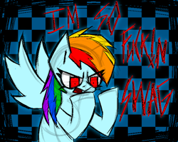 Size: 1244x992 | Tagged: safe, artist:xxv4mp_g4z3rxx, imported from derpibooru, rainbow dash, pegasus, pony, checkered background, female, mare, solo, swag, vulgar