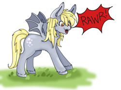 Size: 2732x2048 | Tagged: safe, artist:kittygutzzart, imported from derpibooru, derpy hooves, bat pony, pony, bat ponified, cheek fluff, fangs, female, mare, race swap, rawr, simple background, solo, white background