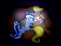 Size: 2000x1500 | Tagged: safe, artist:flutterbree, derpibooru exclusive, imported from derpibooru, oc, oc:6pony66, oc:flutterbree, earth pony, pegasus, cuddling, food, movie night, popcorn