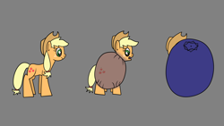 Size: 1920x1080 | Tagged: safe, artist:platinumdrop, imported from derpibooru, applejack, earth pony, pony, appleberry, applejack's hat, blueberry, cowboy hat, food, food transformation, hat, inanimate tf, request, simple background, solo, transformation, transformation sequence