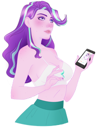 Size: 2300x3000 | Tagged: safe, artist:darthlena, imported from derpibooru, starlight glimmer, human, equestria girls, bare shoulders, bra, cellphone, clothes, female, phone, simple background, skirt, sleeveless, smartphone, solo, tanktop, transparent background, underwear