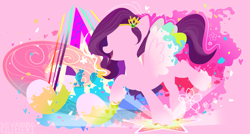 Size: 2873x1539 | Tagged: safe, artist:rily, imported from derpibooru, pipp petals, pegasus, pony, g5, my little pony: a new generation, pink background, princess, rainbow, shine, silhouette, simple background, solo, wallpaper