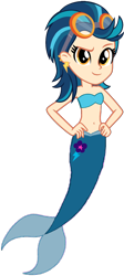 Size: 952x2126 | Tagged: safe, artist:fireluigi29, imported from derpibooru, indigo zap, human, mermaid, equestria girls, bare shoulders, belly button, clothes, fins, fish tail, goggles, hand on hip, looking at you, mermaid tail, mermaidized, mermay, simple background, sleeveless, species swap, strapless, tail, transparent background