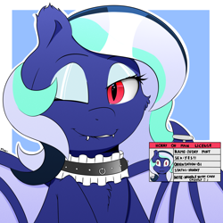 Size: 2000x2000 | Tagged: safe, artist:h3nger, imported from derpibooru, oc, oc:ivory mint, bat pony, pony, choker, female, horny on main, mare, one eye closed, solo, wink
