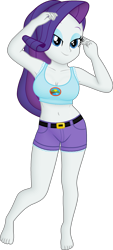 Size: 1377x3044 | Tagged: safe, artist:ah96, edit, editor:ah96, imported from derpibooru, rarity, human, equestria girls, legend of everfree, barefoot, belly button, breast edit, breasts, busty rarity, camp everfree logo, camp everfree outfits, cleavage, clothes, feet, female, midriff, ms paint, shading, simple background, solo, transparent background