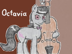 Size: 640x480 | Tagged: safe, artist:あすぐり, imported from derpibooru, octavia melody, earth pony, pony, bowtie, cello, digitally colored, female, looking at you, mare, musical instrument, solo, traditional art