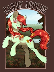 Size: 2255x3000 | Tagged: safe, artist:_ladybanshee_, artist:lady--banshee, imported from derpibooru, candy apples, earth pony, pony, apple family member, background pony, clothes, ear fluff, full body, looking at you, ribbon, scarf, solo, watermark